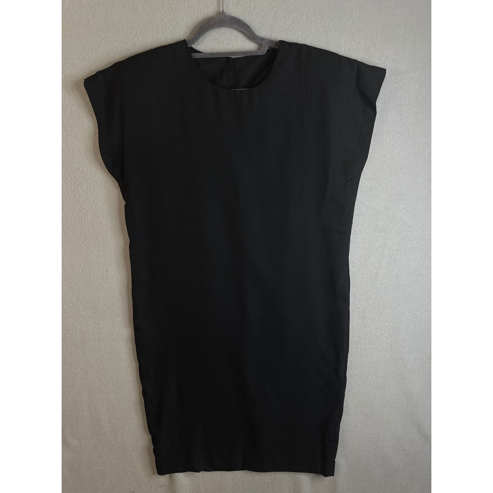 Vintage‎ Minimalist Black Cap Sleeve Midi Dress Mod Shift Style Medium